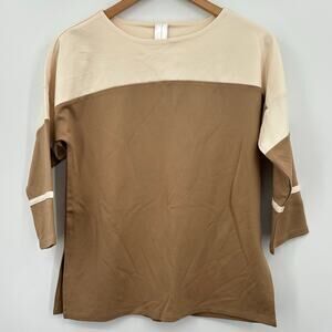 Marla Wynne Layers Colorblock Ponte Top Drop Shoulder Latte Cream Womens XXS